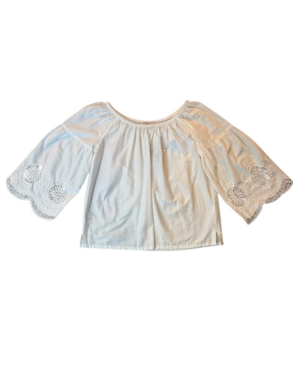 LOFT Off Shoulder Blouse SP White Eyelet Crochet Sleeve Cotton NWT Boho.